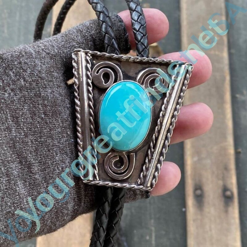 Vintage Signed Navajo Turquoise and Sterling Bolo Tie S. Blake Yourgreatfinds