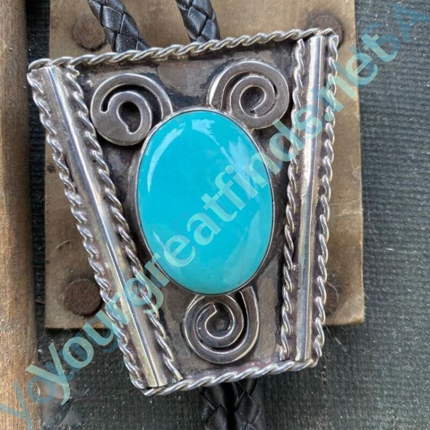 Vintage Signed Navajo Turquoise and Sterling Bolo Tie S. Blake Yourgreatfinds