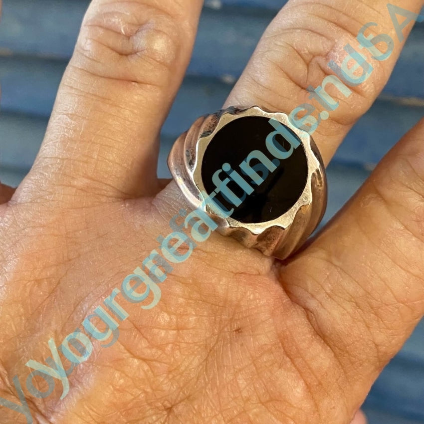 Vintage Signet Ring Sterling Silver Black Onyx Size 11.5 Yourgreatfinds