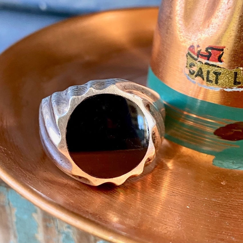 Vintage Signet Ring Sterling Silver Black Onyx Size 11.5 Yourgreatfinds