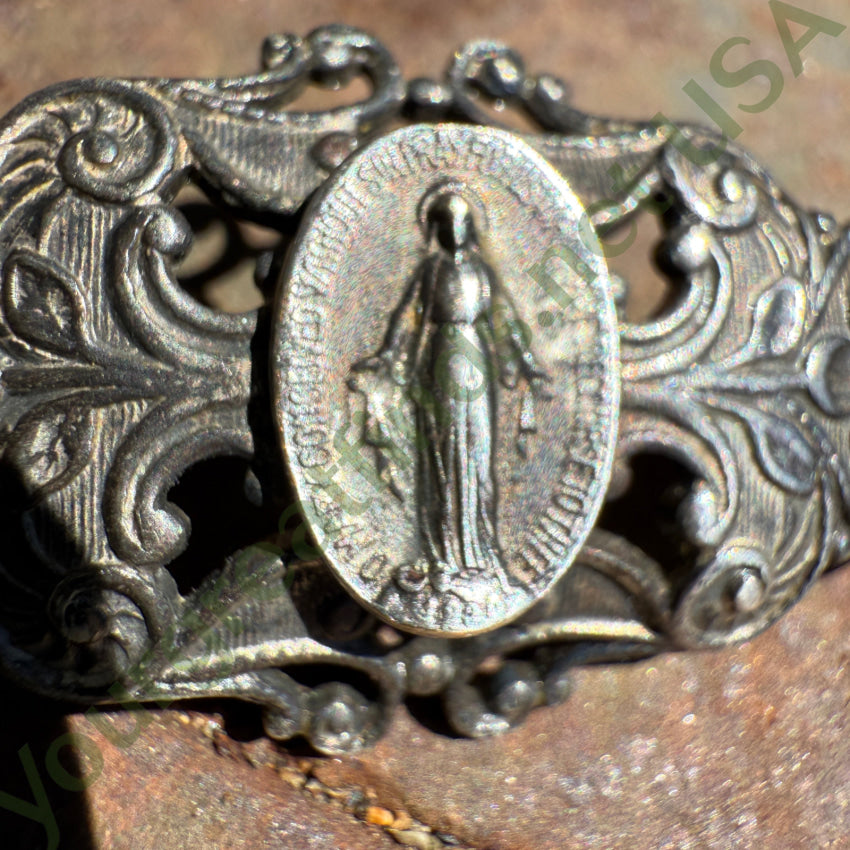 Vintage Silver Baroque Style Miraculous Mary Bar Pin pin