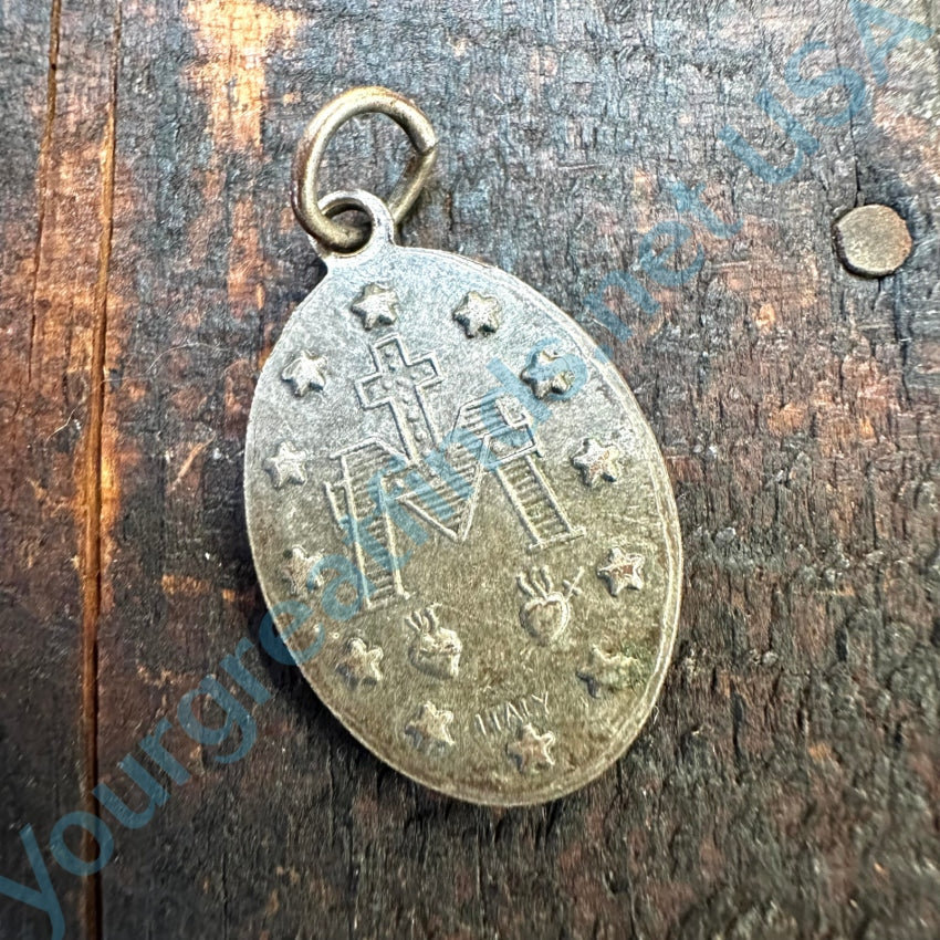 Vintage Silver Catholic Devotional Miraculous Mary Pendant Charm