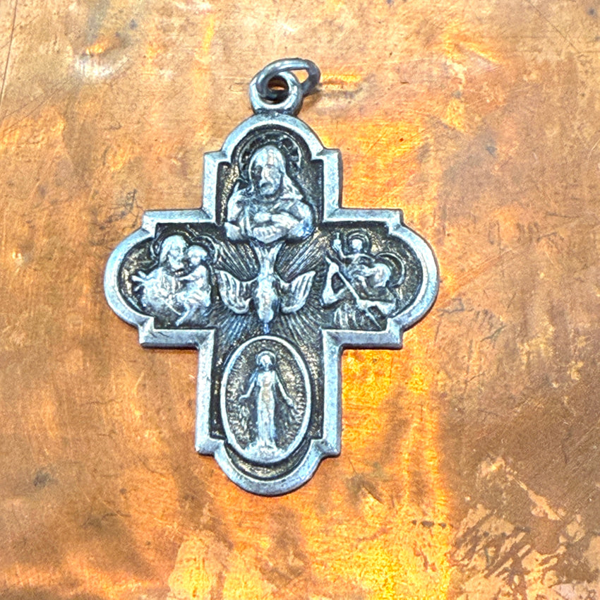 Vintage Silver Devotional 4 Way Cross Pendant Charm