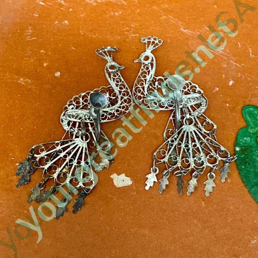 Vintage Silver Filigree Peacock Earrings Yourgreatfinds