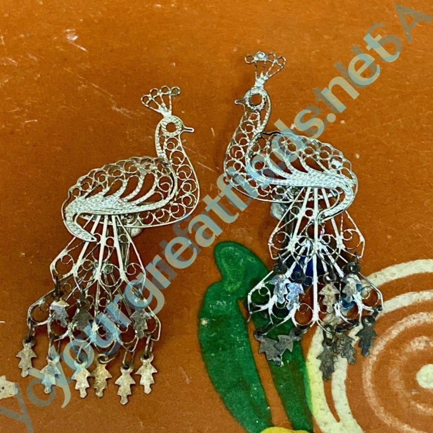 Vintage Silver Filigree Peacock Earrings Yourgreatfinds