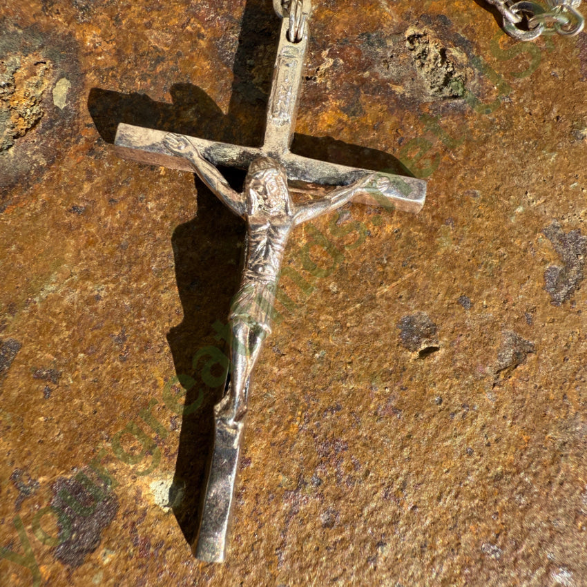 Vintage Silver Fluted Bead Catholic Rosary Italy rosary necklace