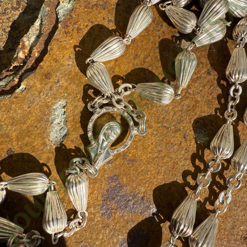 Vintage Silver Fluted Bead Catholic Rosary Italy rosary necklace