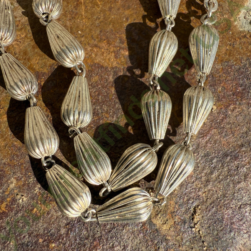 Vintage Silver Fluted Bead Catholic Rosary Italy rosary necklace