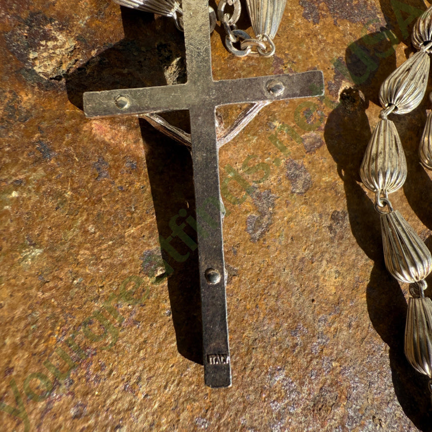 Vintage Silver Fluted Bead Catholic Rosary Italy rosary necklace