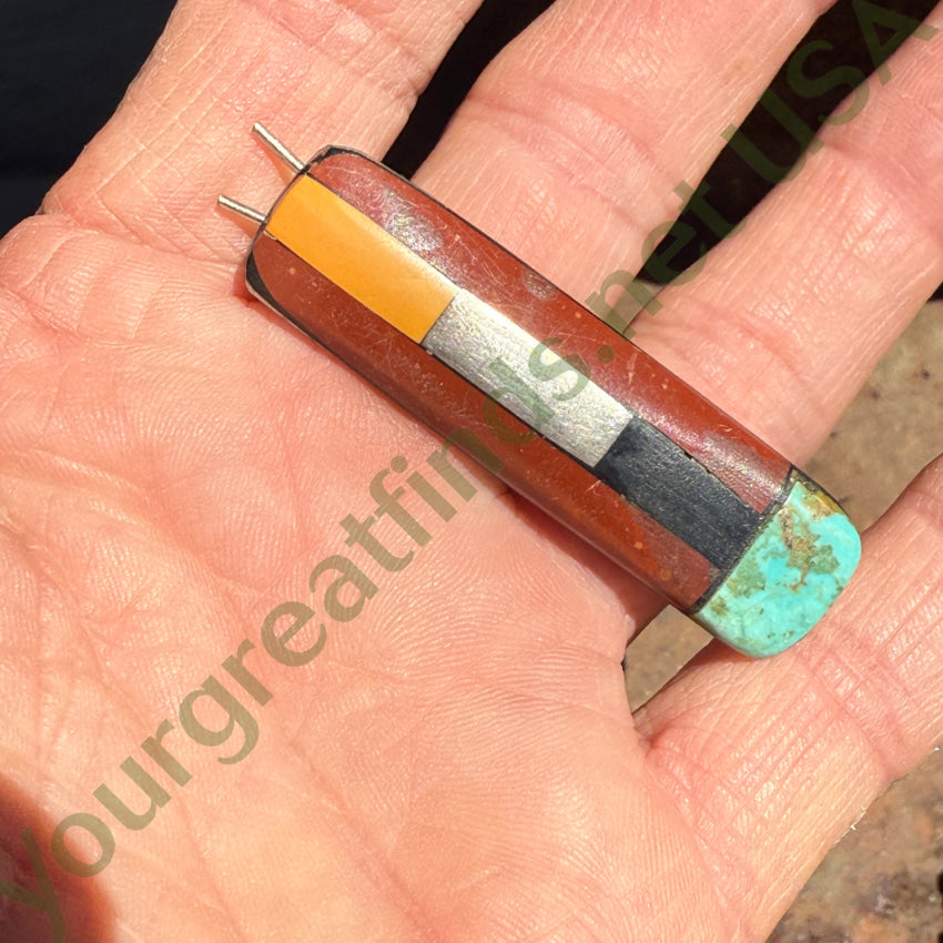 Vintage Silver Hair Barrette Jasper & Turquoise Inlay hair barrette