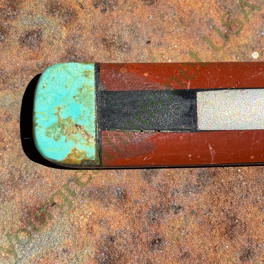 Vintage Silver Hair Barrette Jasper & Turquoise Inlay hair barrette