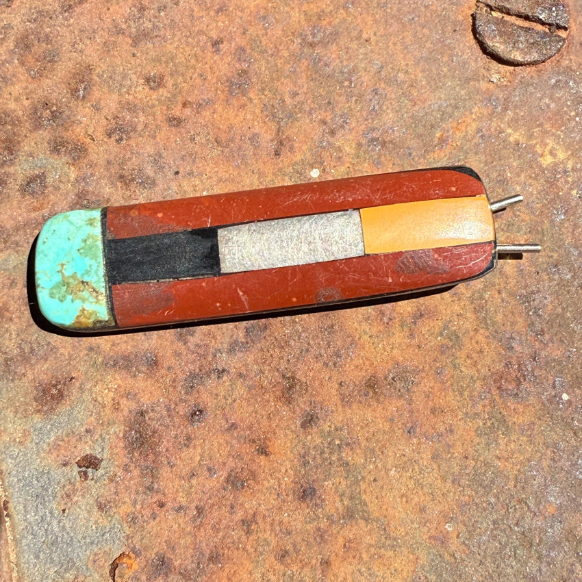 Vintage Silver Hair Barrette Jasper & Turquoise Inlay hair barrette