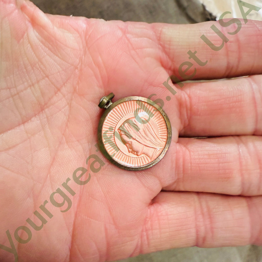 Vintage Silver Over Copper Sacred Mother Pendant Guilloche Enamel pendant