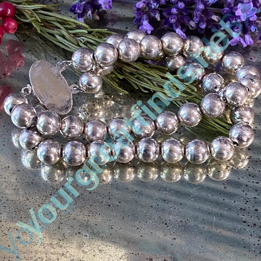 Vintage Silver Pearl Beaded Bracelet with Oval Clasp Yourgreatfinds