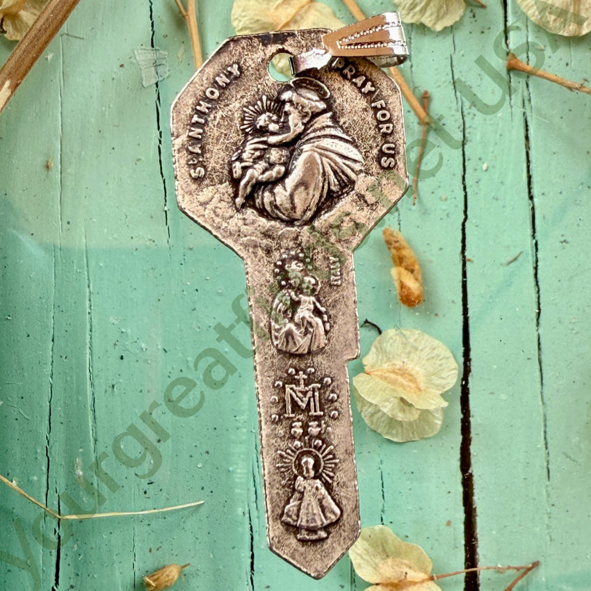 Vintage Silver Saint Christopher / Saint Anthony + Key to Heaven Pendant pendant