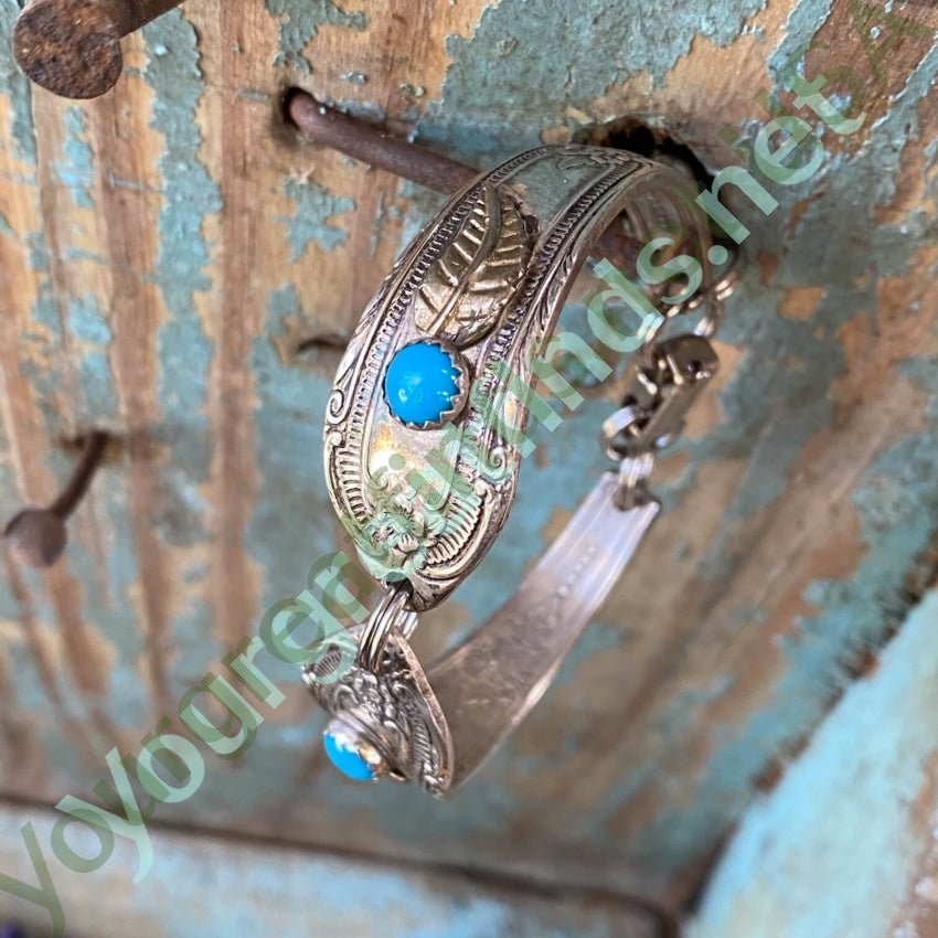 Vintage Silver Spoon Bracelet with Turquoise Yourgreatfinds