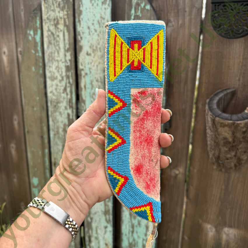 Vintage Sioux Native American Deerskin Leather Beaded Knife Sheath