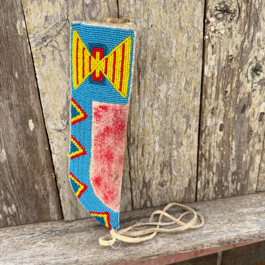 Vintage Sioux Native American Deerskin Leather Beaded Knife Sheath