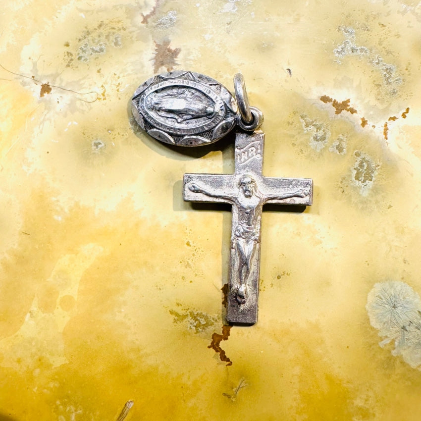 Vintage Small Sterling Silver Crucifix Devotional Metal Pendant