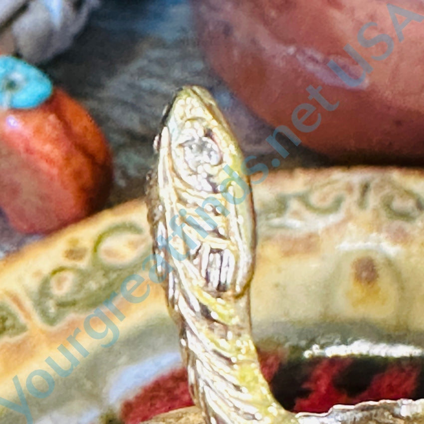 Vintage Solid 14K Yellow Gold Diamond Snake Serpent Ring