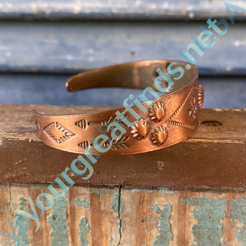 Vintage Solid Copper Bracelet Leaf Link Design Detail Leaves 70s - Ruby Lane