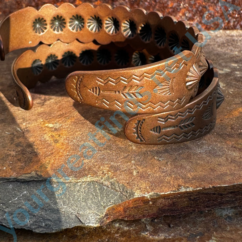 Vintage Solid Copper Indian Trading Post Cuff Bracelet Pair Bracelet