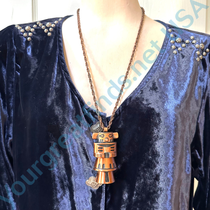 Vintage Solid Copper Mudhead Kachina Necklace Bell Trading Post Necklace