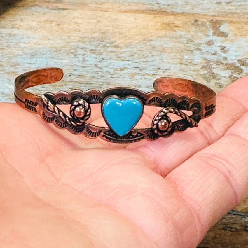 Vintage Solid Copper Southwestern Bracelet Heart