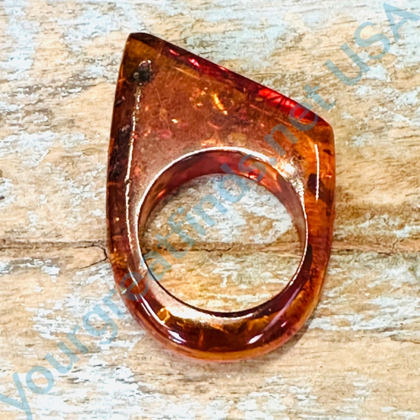 Vintage Solid Golden Amber Modernist Ring Size 10