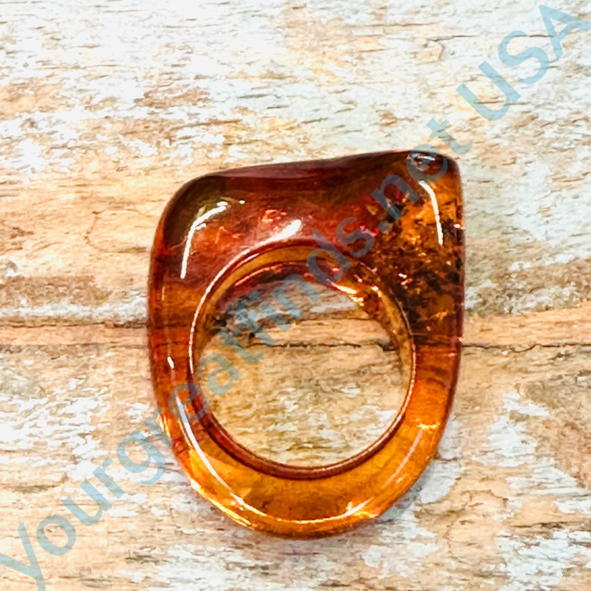 Vintage Solid Golden Amber Modernist Ring Size 8