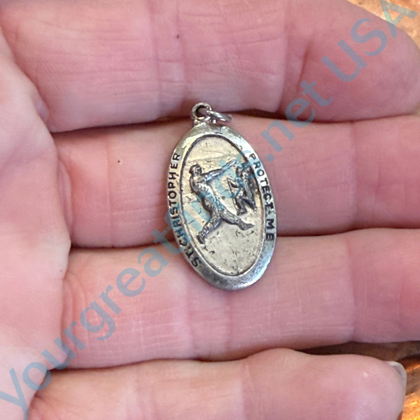 Vintage Solid Sterling Silver Baseball St. Christopher Pendant Pendant