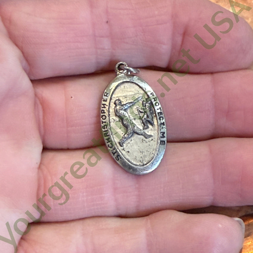Vintage Solid Sterling Silver Baseball St. Christopher Pendant Pendant