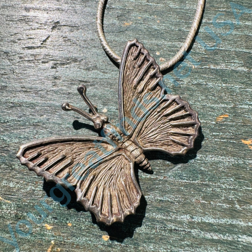 Vintage Solid Sterling Silver Butterfly Pendant Chain Necklace