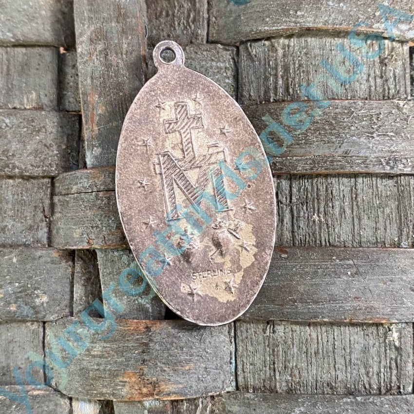 Vintage Solid Sterling Silver Catholic Devotional Metal Pendant Yourgreatfinds