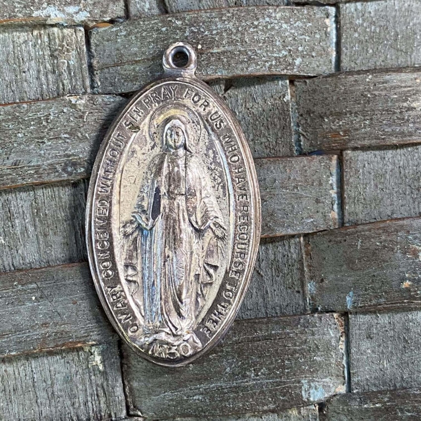 Vintage Solid Sterling Silver Catholic Devotional Metal Pendant Yourgreatfinds