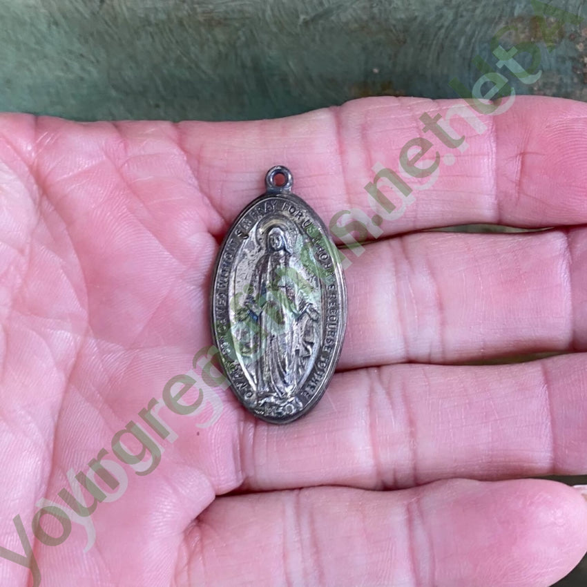 Vintage Solid Sterling Silver Catholic Devotional Metal Pendant Yourgreatfinds