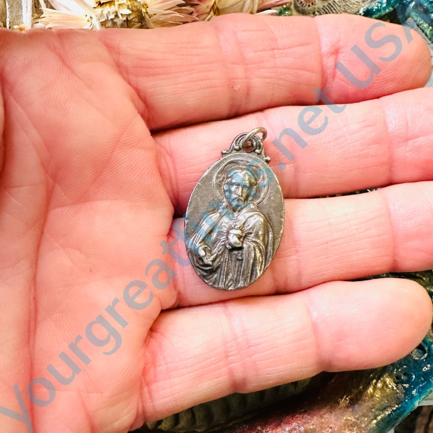 Vintage Solid Sterling Silver Devotional Jesus Oval Pendant