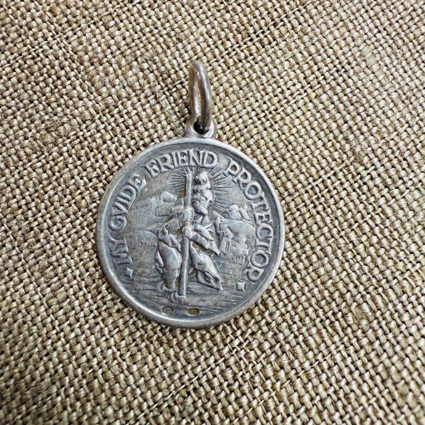 Vintage Solid Sterling Silver Double Side Saint Christopher pendant