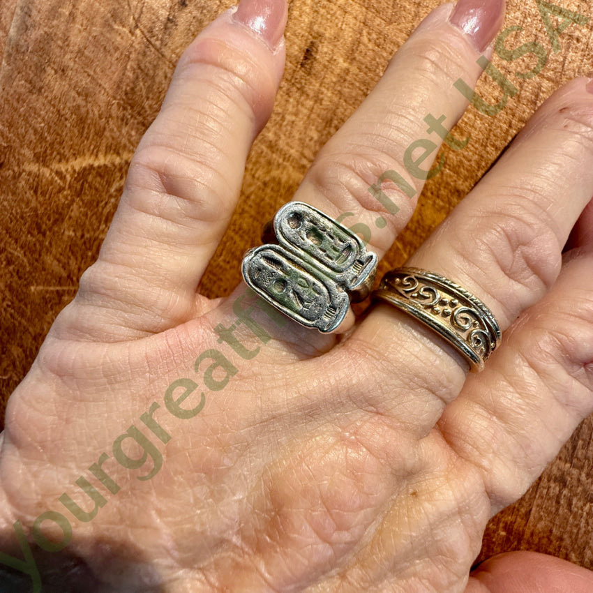 Vintage Solid Sterling Silver Egyptian Revival Wax Seal Stamp Ring Size 7 ring
