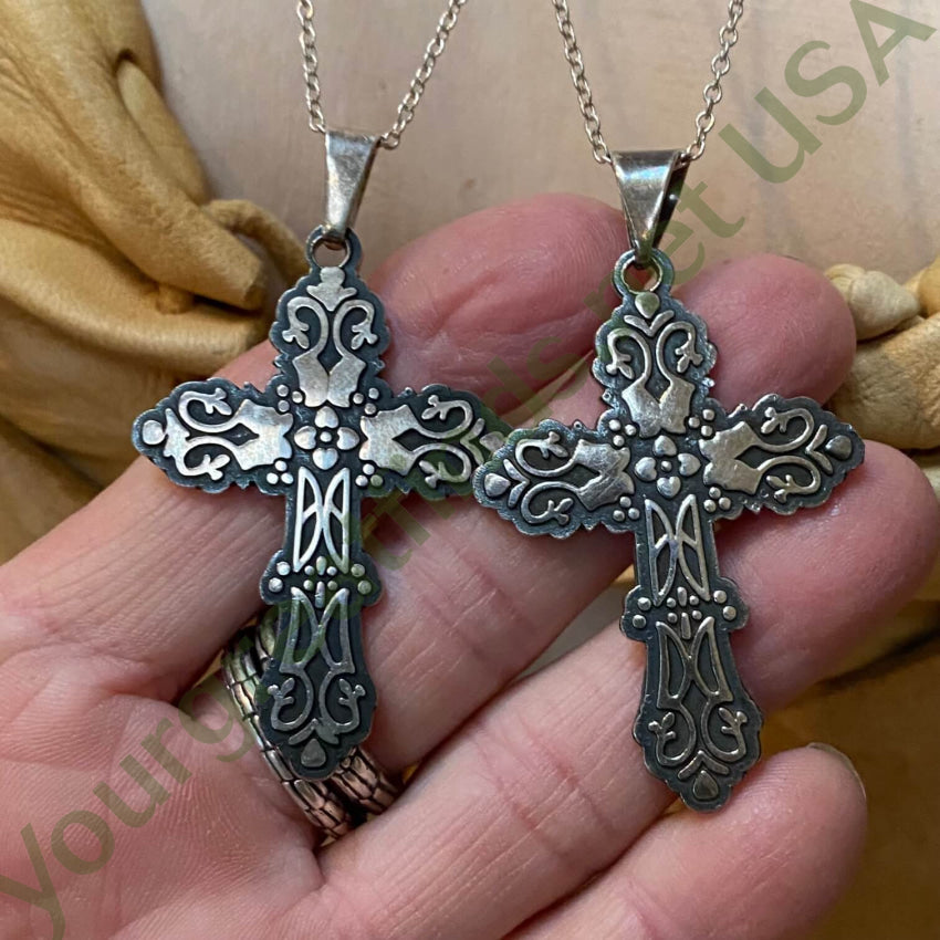 Vintage Solid Sterling Silver Holy Cross Necklace Mexico.
