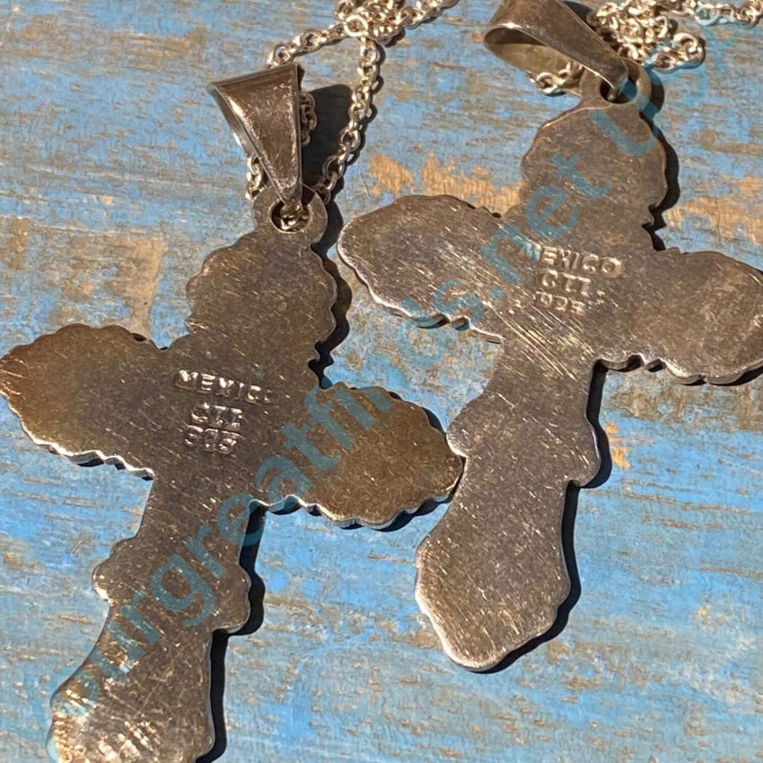 Vintage Solid Sterling Silver Holy Cross Necklace Mexico.
