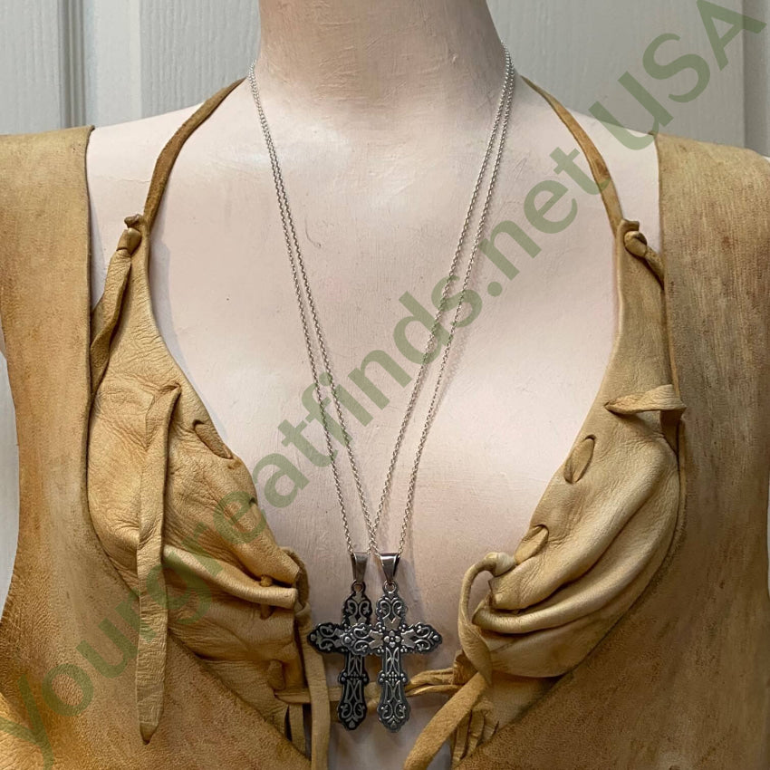 Vintage Solid Sterling Silver Holy Cross Necklace Mexico.