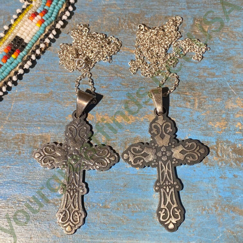 Vintage Solid Sterling Silver Holy Cross Necklace Mexico.
