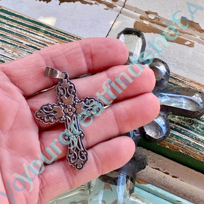 Vintage Solid Sterling Silver Holy Cross Pendant Mexico Yourgreatfinds