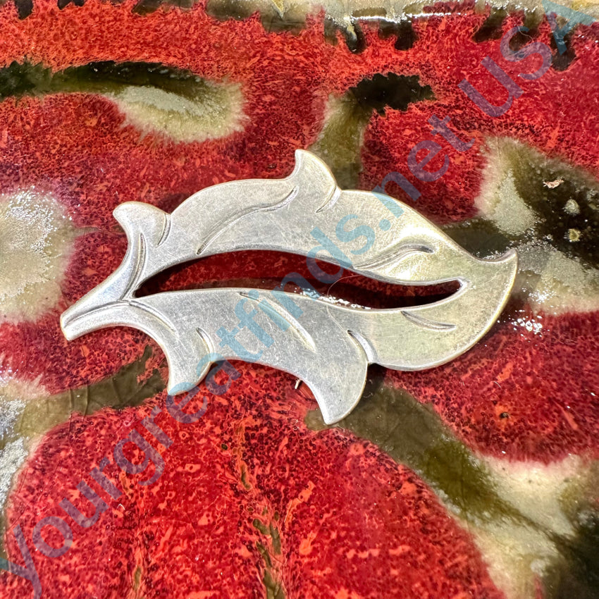 Vintage Solid Sterling Silver Leaf Pin Taxco Mexico