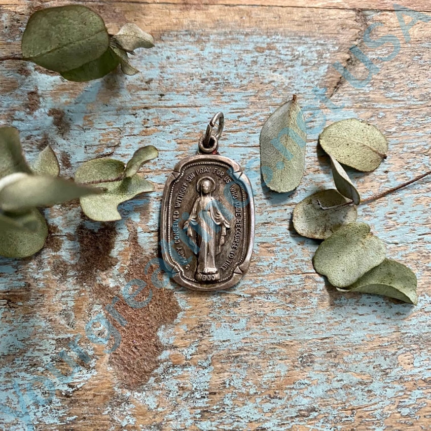 Vintage Solid Sterling Silver Miraculous Mary Pendant