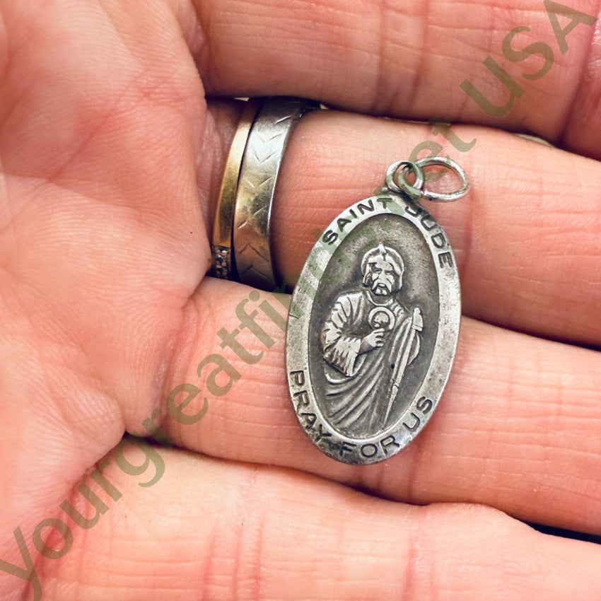 Vintage Solid Sterling Silver Saint Jude Devotional Pendant pendant