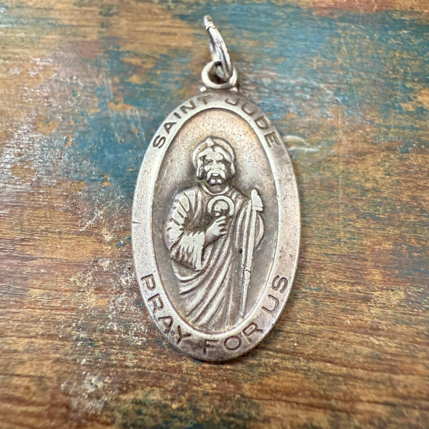 Vintage Solid Sterling Silver Saint Jude Devotional Pendant pendant