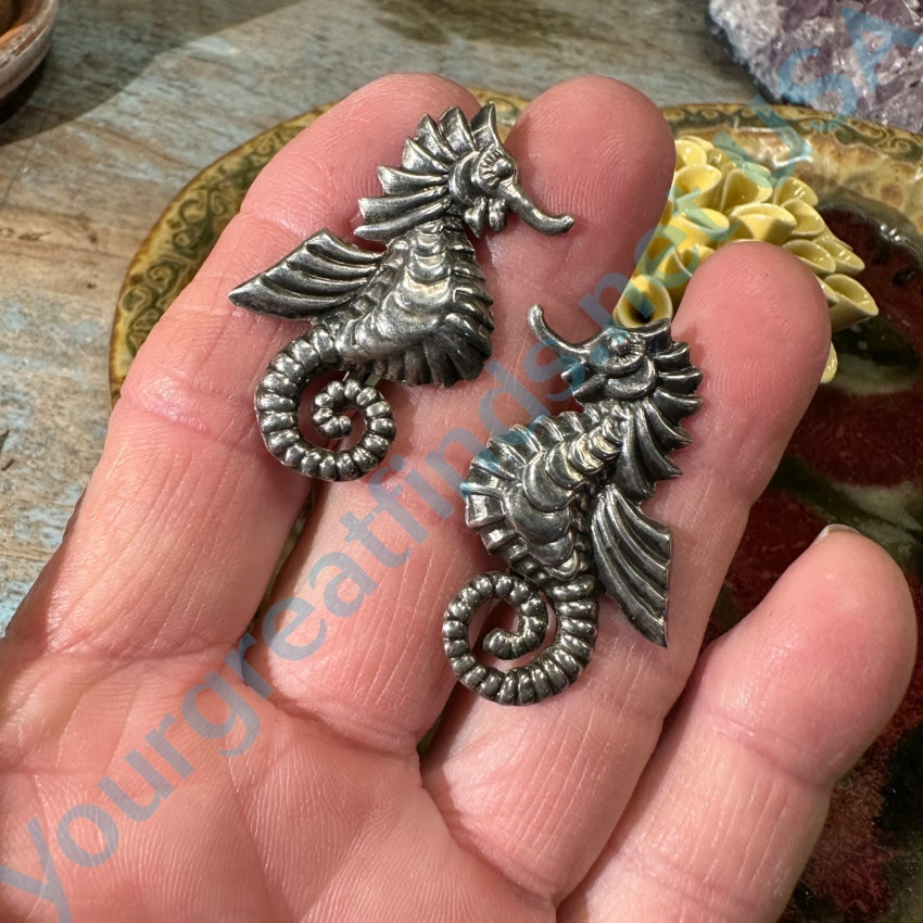 Vintage Solid Sterling Silver Seahorse Screw Back Earrings Mexico