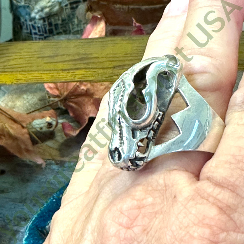 Vintage Solid Sterling Silver Southwestern Wolf Skull Ring Size 12.5